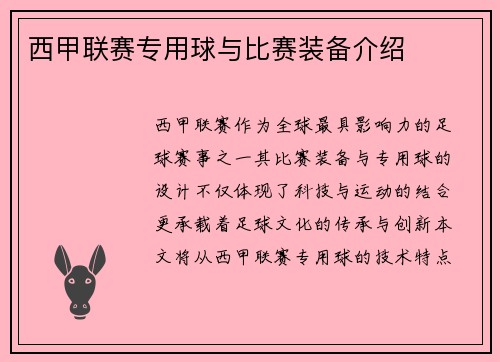 西甲联赛专用球与比赛装备介绍